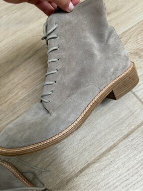 Vince Suede Lace-Up Ankle Boots in Taupe